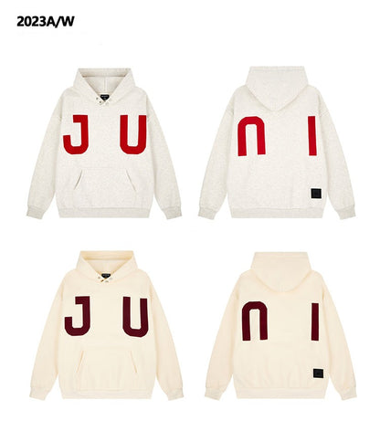 JUNI Plush Letter Puff Print Hoodie