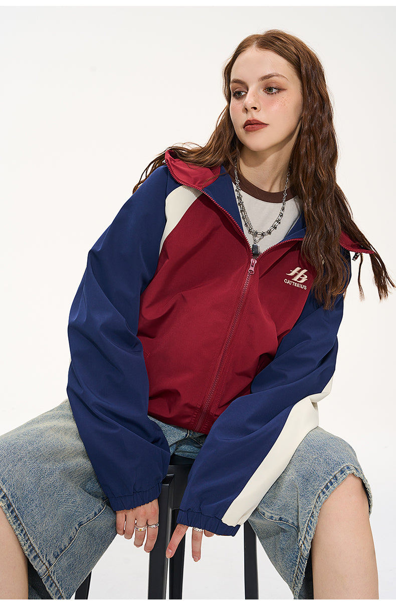 CATTEE Color Block Baseball Hooded Jacket