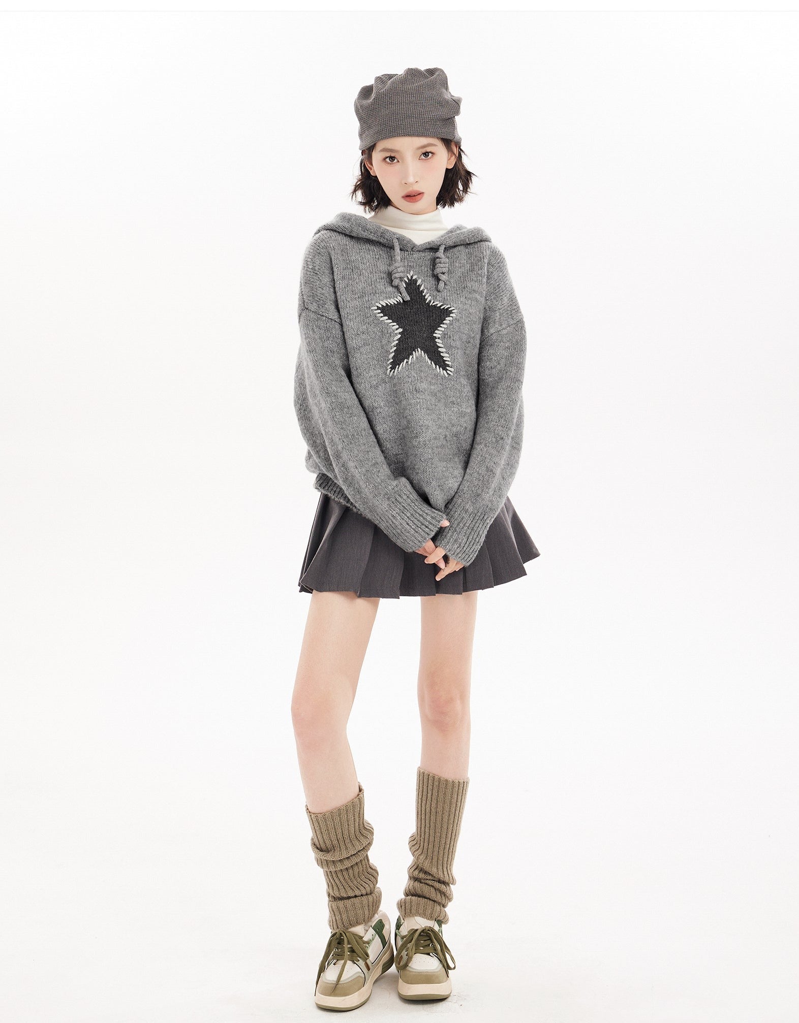 Star Pattern Knit Hoodie