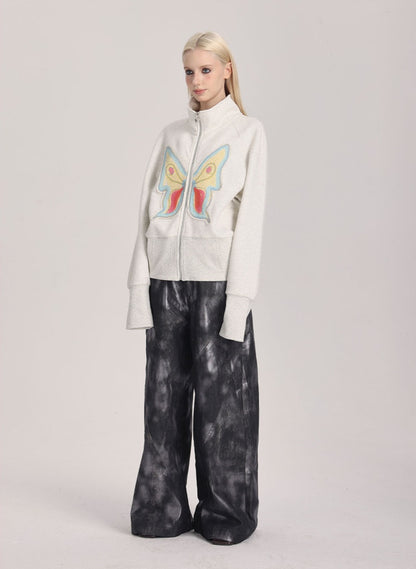 Butterfly Applique Turtleneck Zip-Up Cardigan