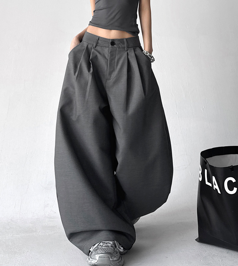 Draped Fit Pleated Wide Leg Trousers