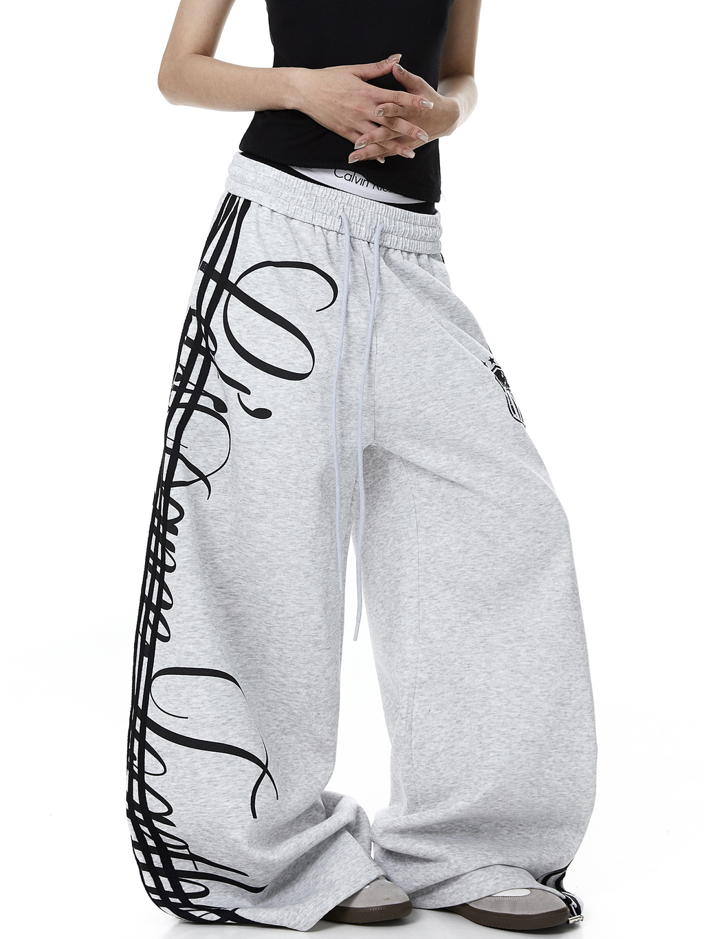 Vintage Letter Print Wide-Leg Sweatpants