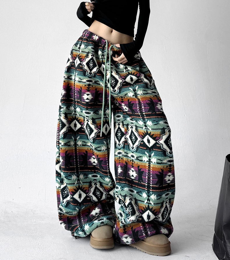 Oversized Fair Isle Stripe Sherpa Pants