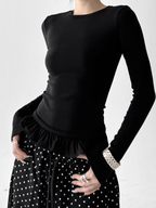 Ruffle Hem Fitted Long Sleeve Top - CT52154