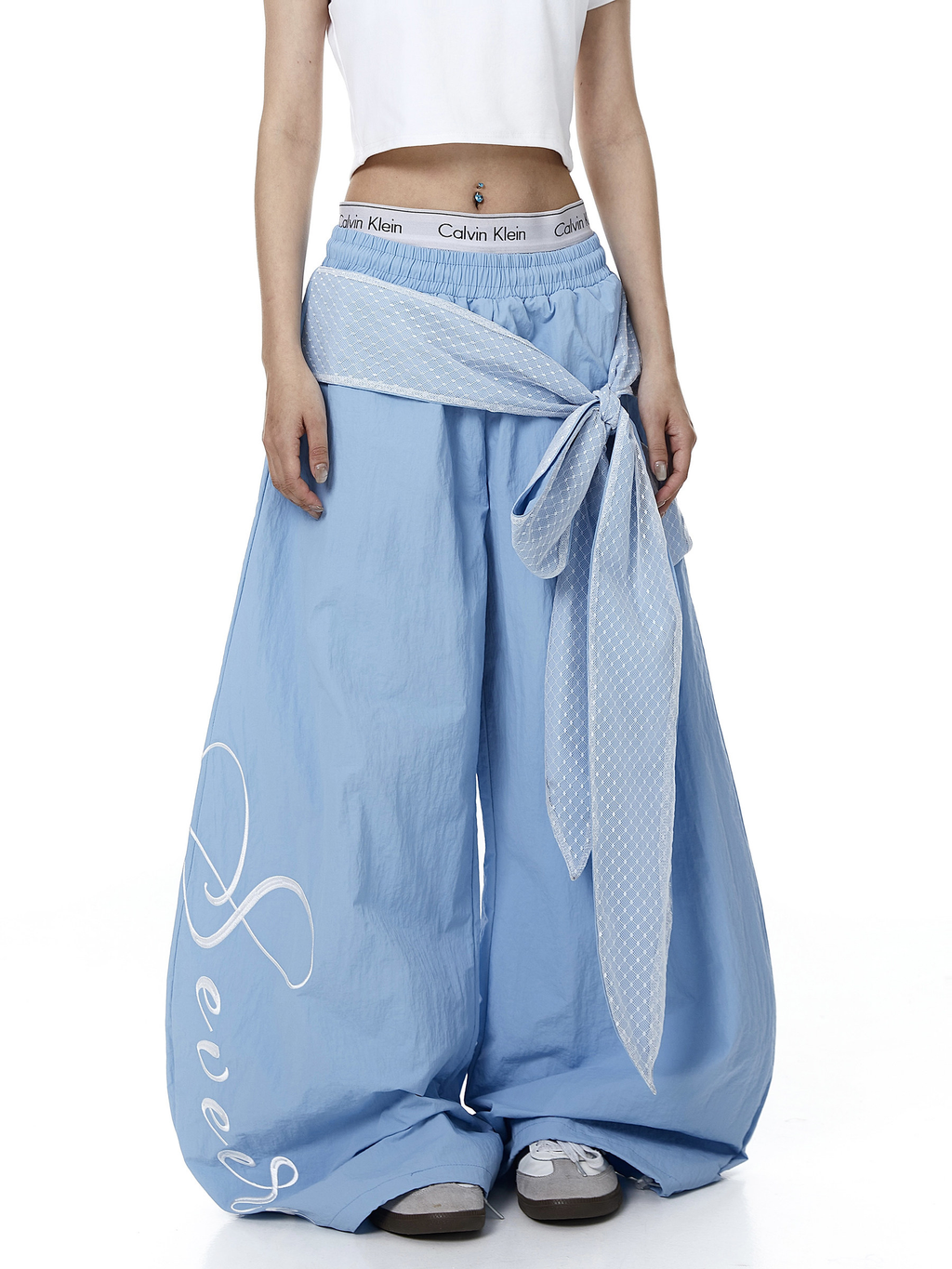 Lace Tie Layered Parachute Pants