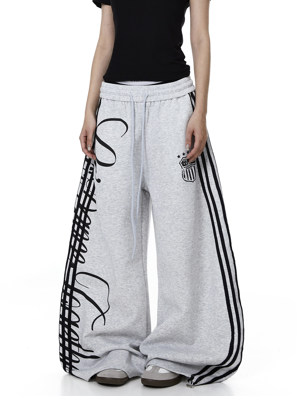 Vintage Letter Print Wide-Leg Sweatpants