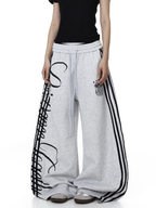 Vintage Letter Print Wide-Leg Sweatpants