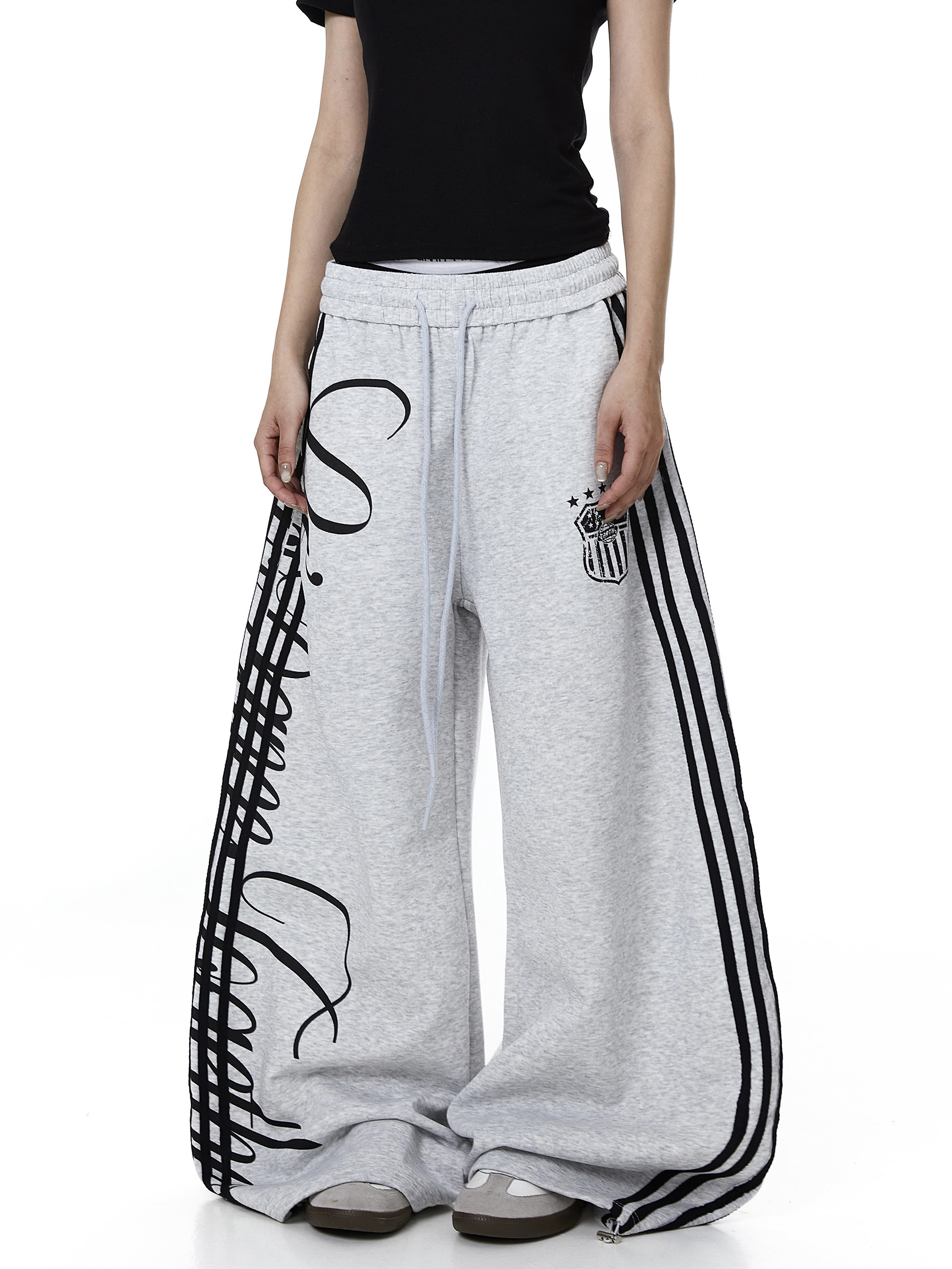 Vintage Letter Print Wide-Leg Sweatpants