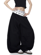 Polka Dot Fold-Over Waist Parachute Pants