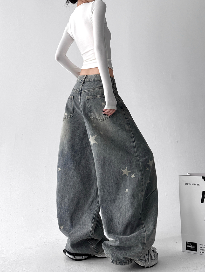 Star Graphic Washed Wide‑Leg Jeans
