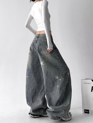 Star Graphic Washed Wide‑Leg Jeans