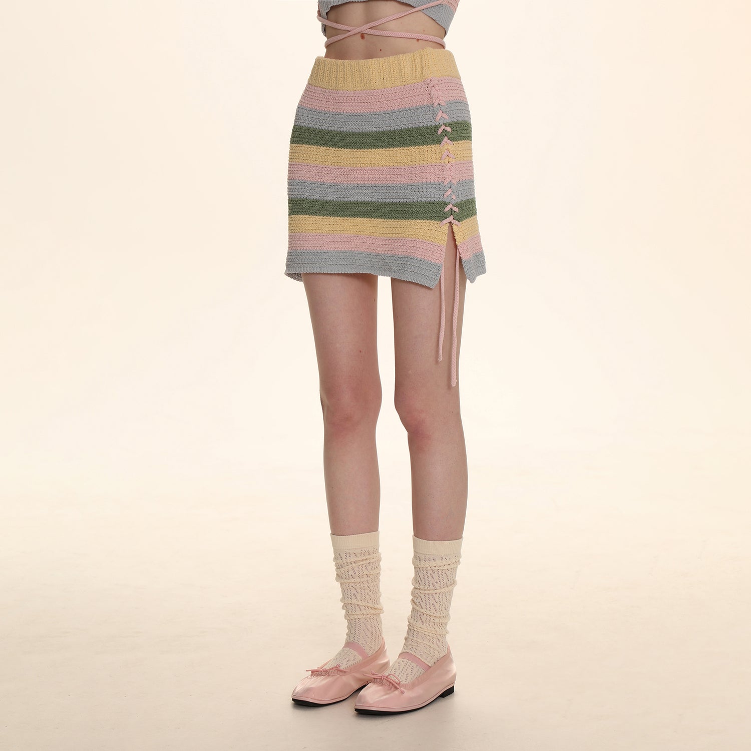 Striped Knit Embroidered Mini Skirt