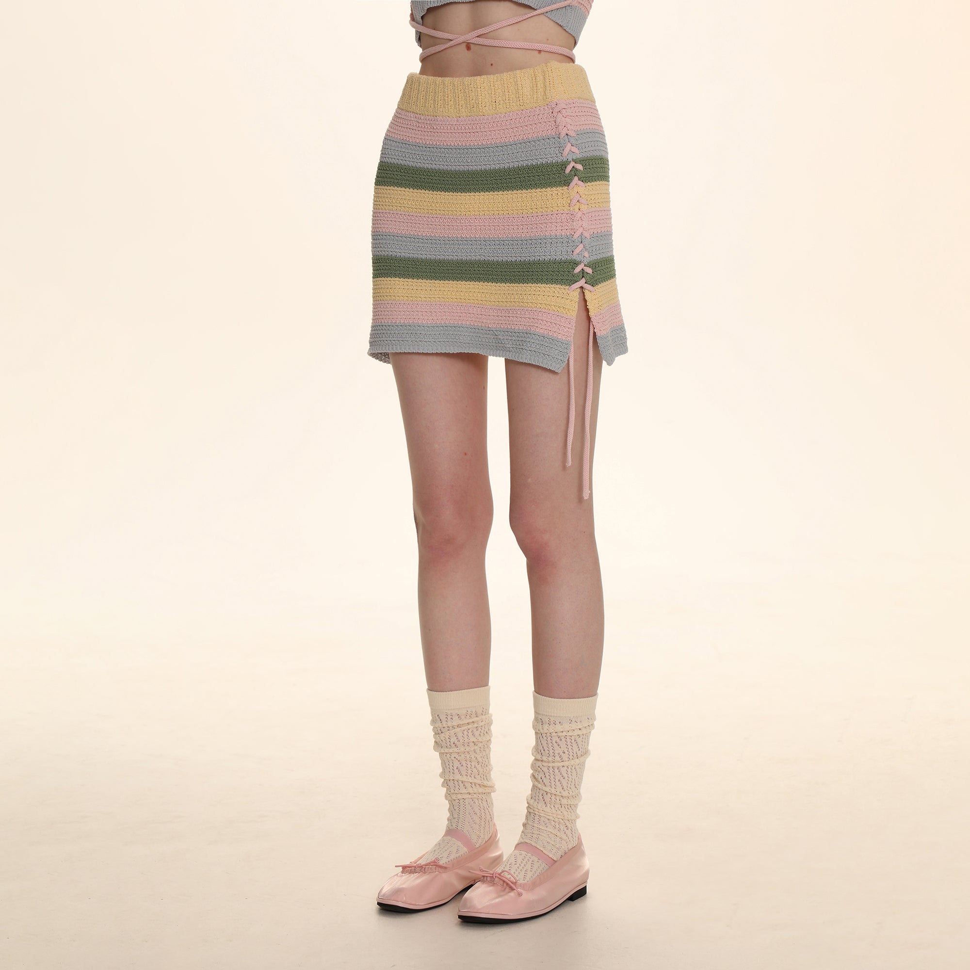 Striped Knit Embroidered Mini Skirt