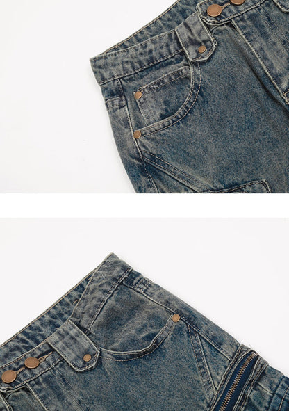 Low-Rise Side Pocket Flared Cargo Denim