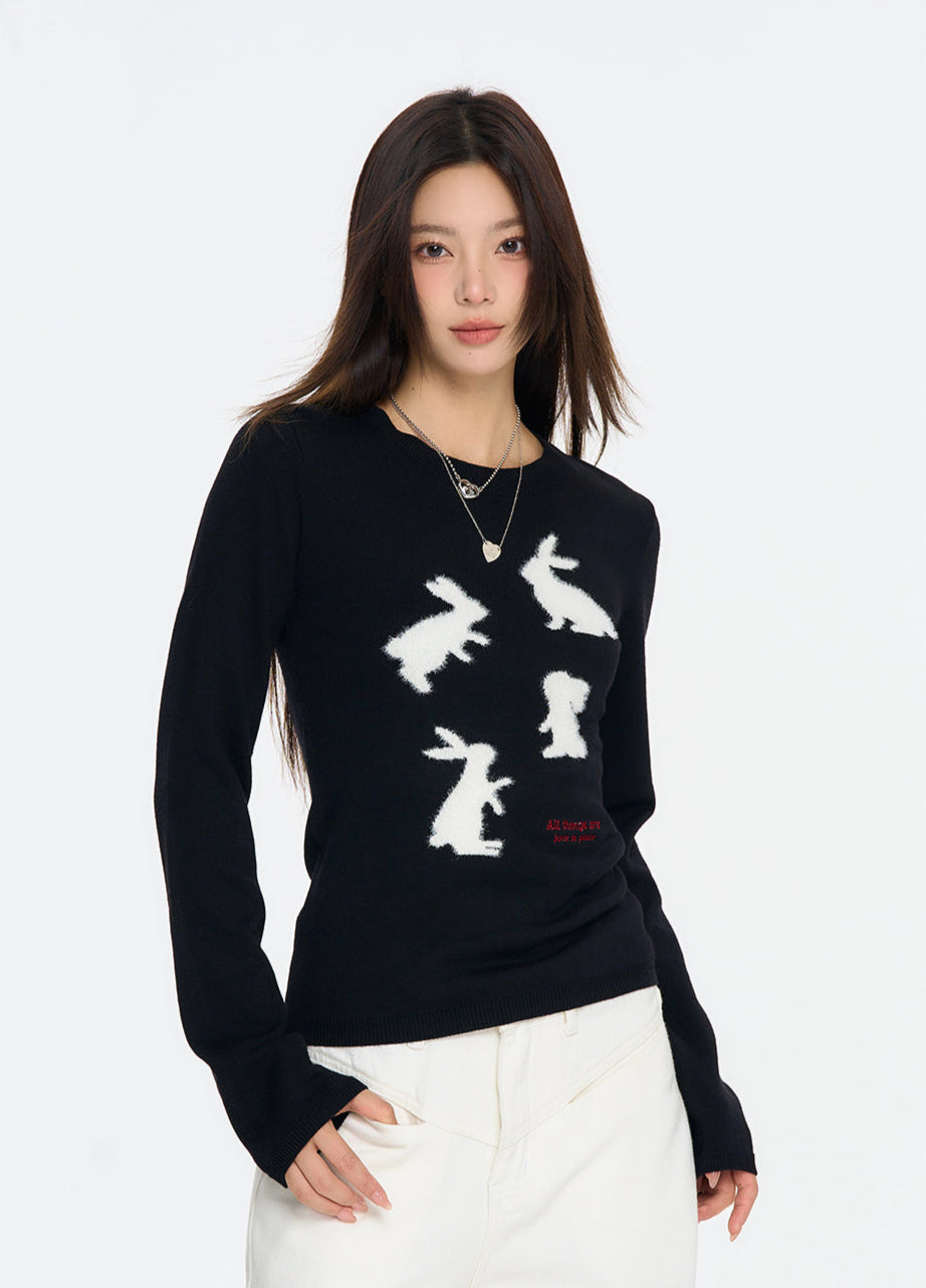 Embroidered Rabbit Mink Fleece Cropped Sweater