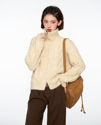 Cable Knit Stand Collar Sweater