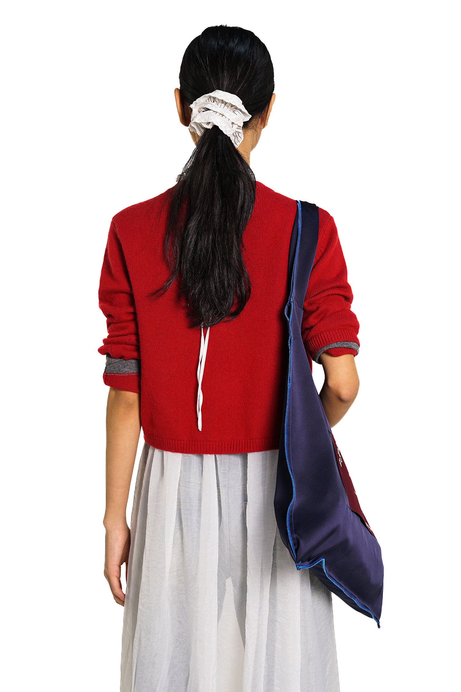 Red and Grey Color-Block Faux Layered Wool Knit Cardigan