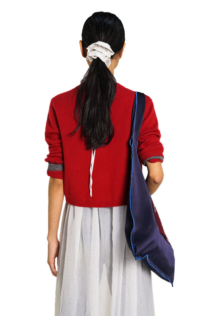 Red and Grey Color-Block Faux Layered Wool Knit Cardigan