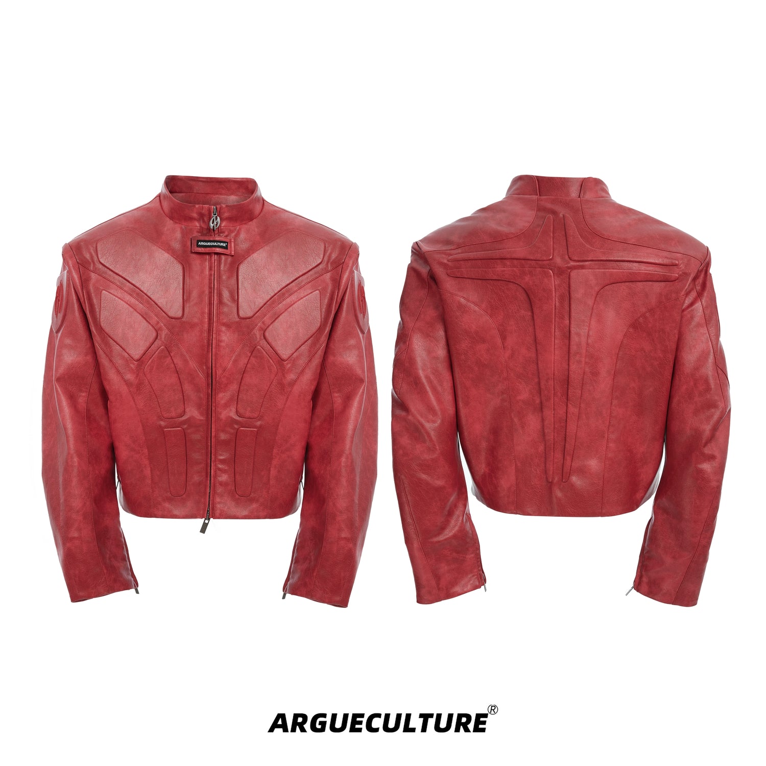 Cyberpunk Armor-Inspired Deconstructed PU Leather Jacket