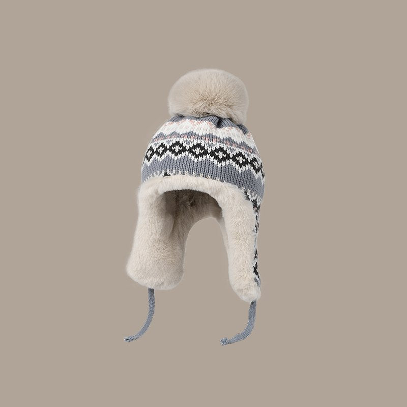 Fair Isle Fuzzy Earflaps Knit Beanie