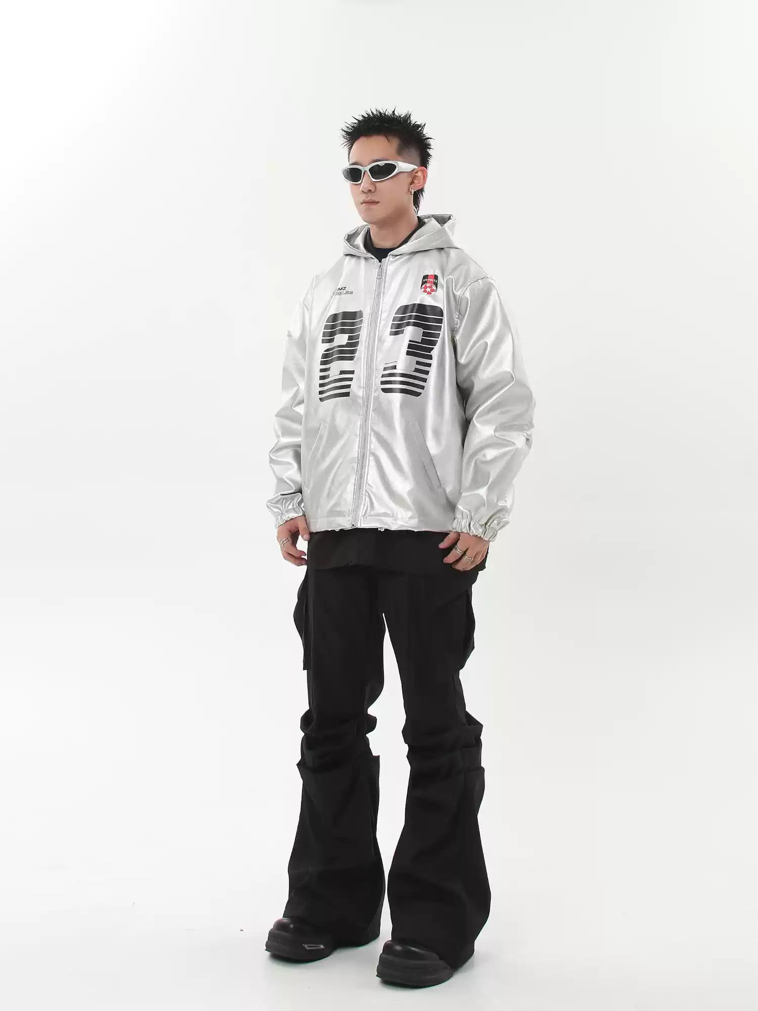 Silver PU Leather Racing Jacket