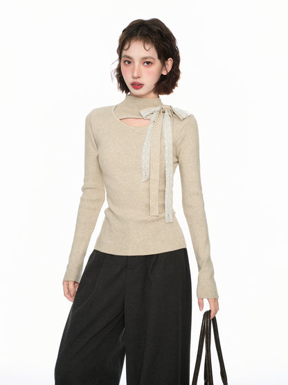 Mock Neck Cutout Bow-Tie Layering Top