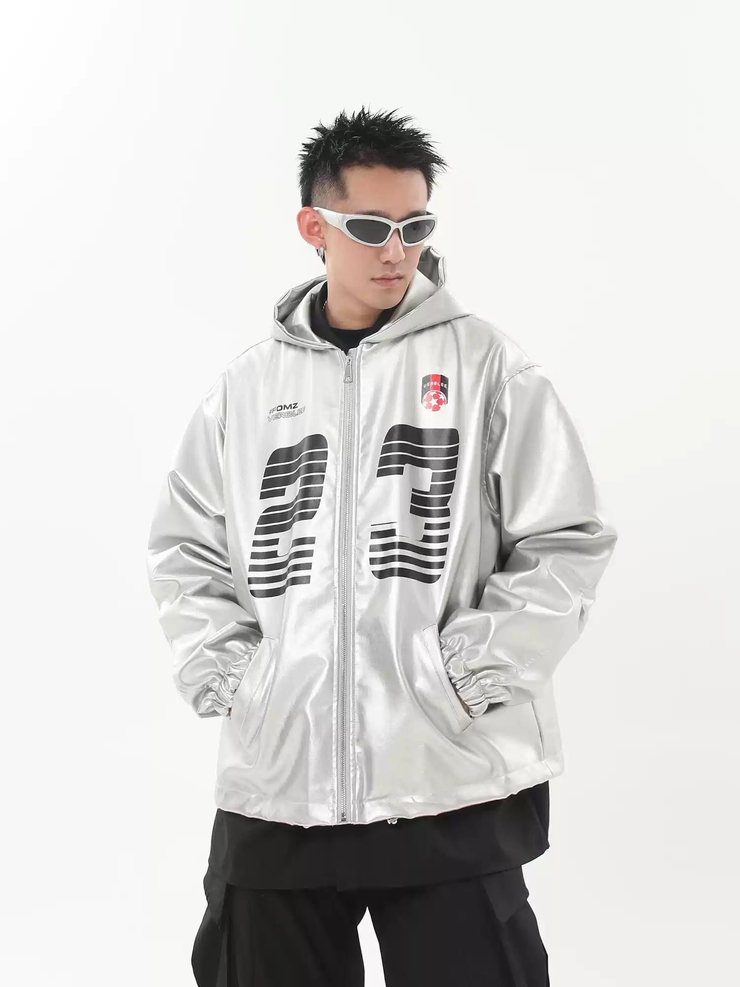 Silver PU Leather Racing Jacket