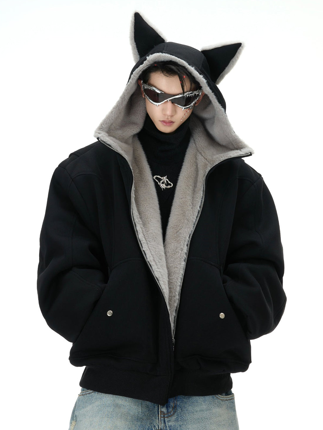 Reversible Fox Ear Fleece Hoodie Jacket