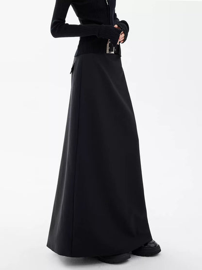 Black Side-Slit Midi Skirt