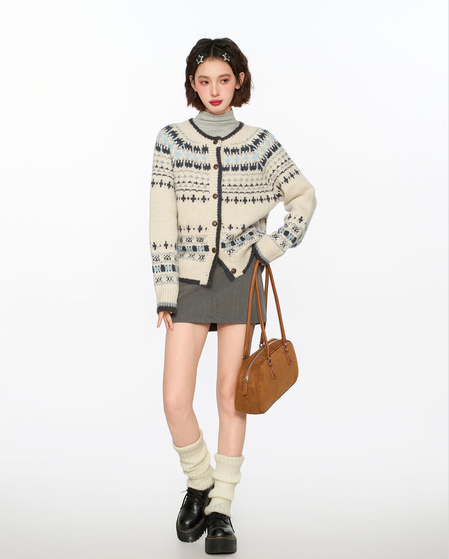 Vintage Crew Neck Fair Isle Cardigan