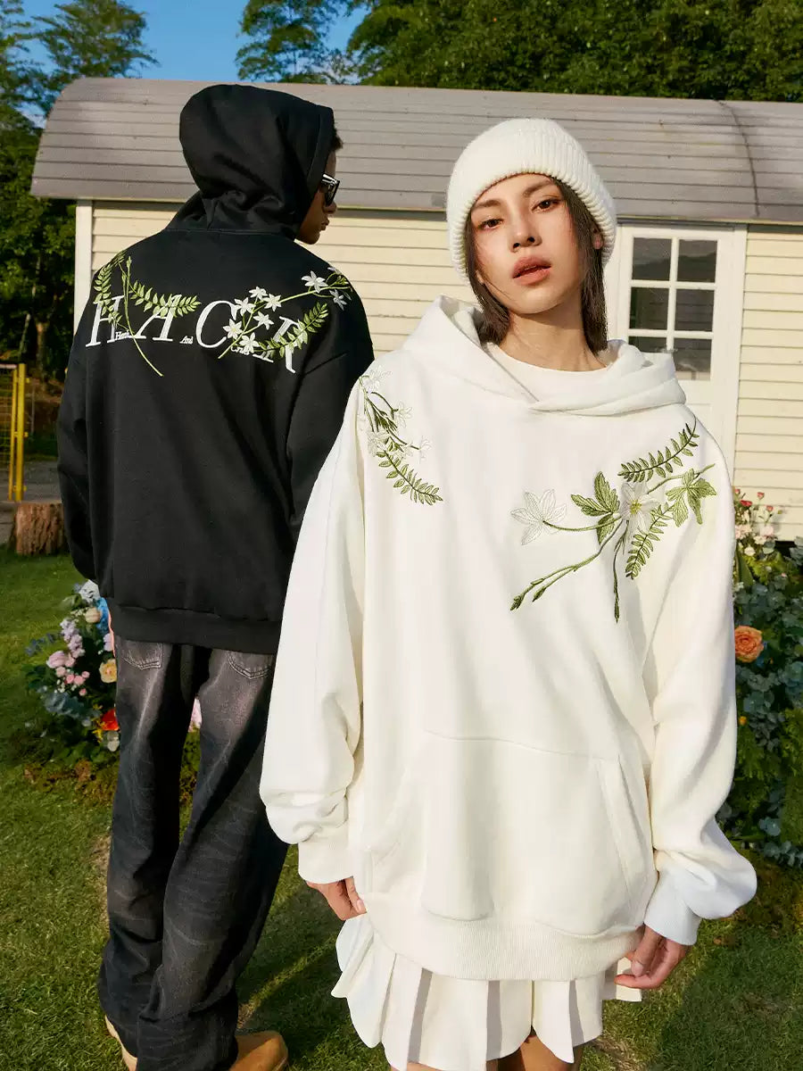 Floral Embroidered Oversized Hoodie