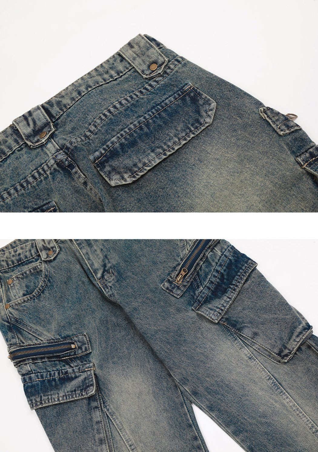 Low-Rise Side Pocket Flared Cargo Denim