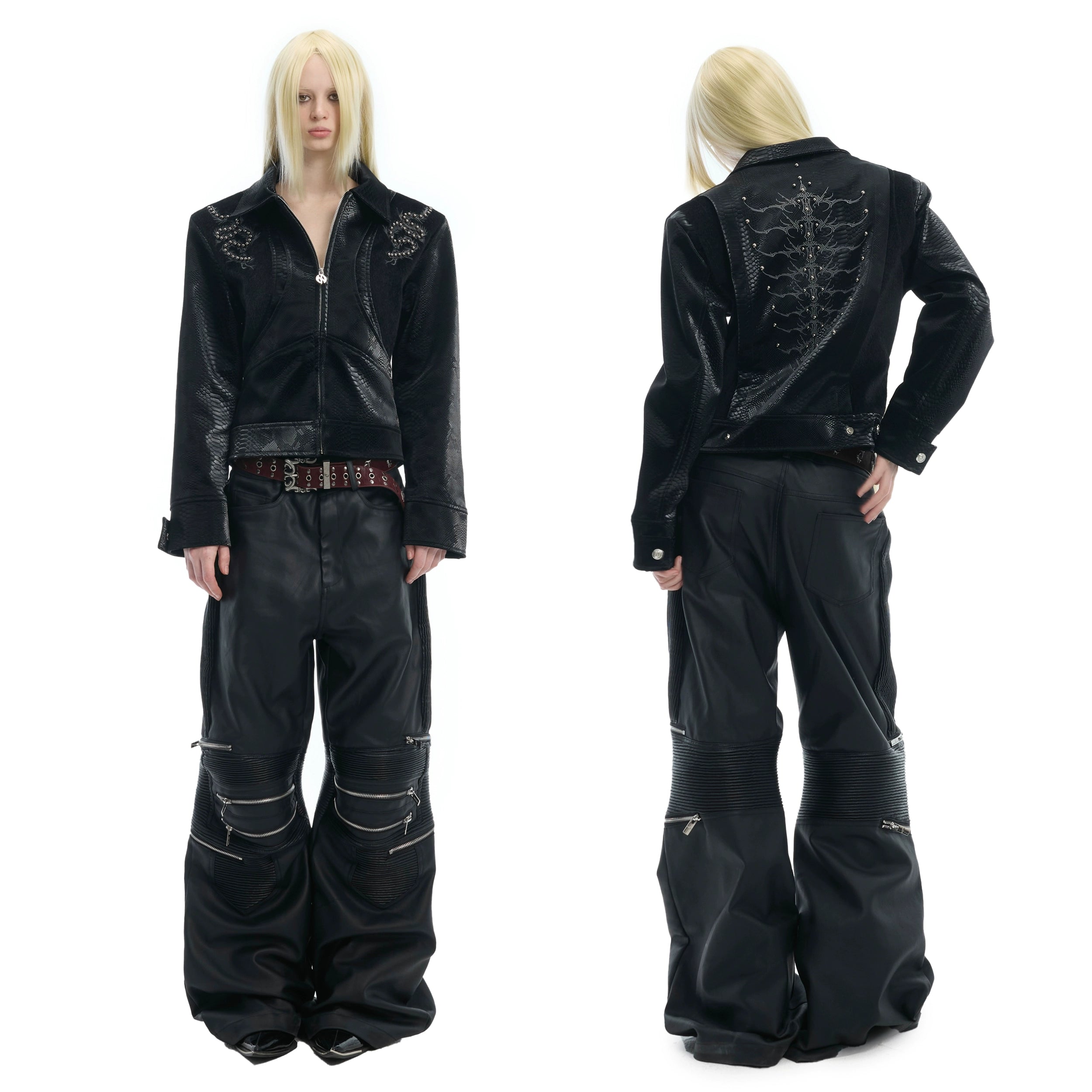 Snake-Eye Spine Motif Biker Jacket