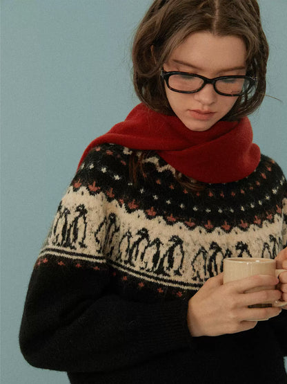 Penguin Pattern Fair Isle Knit Sweater