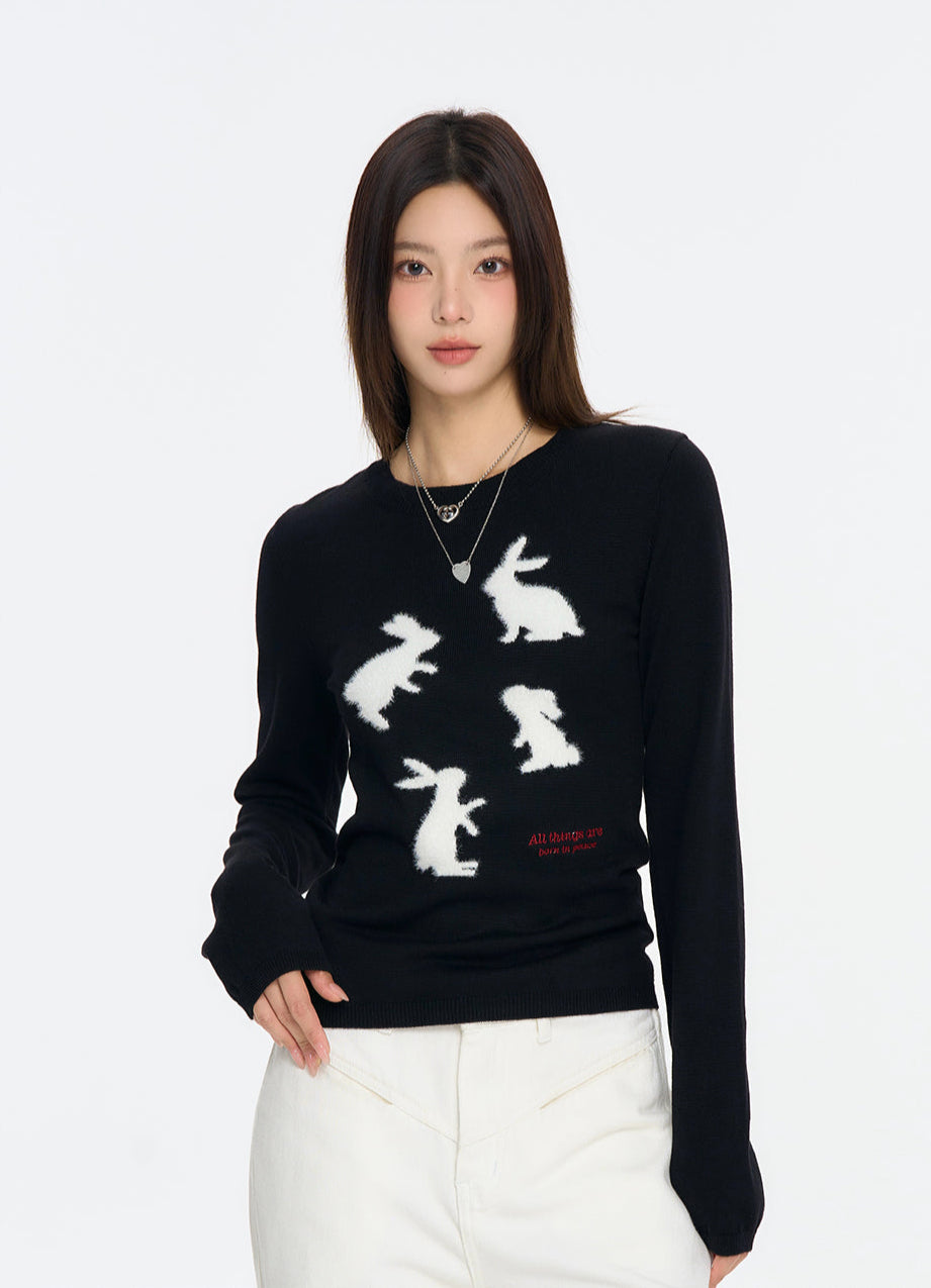 Embroidered Rabbit Mink Fleece Cropped Sweater