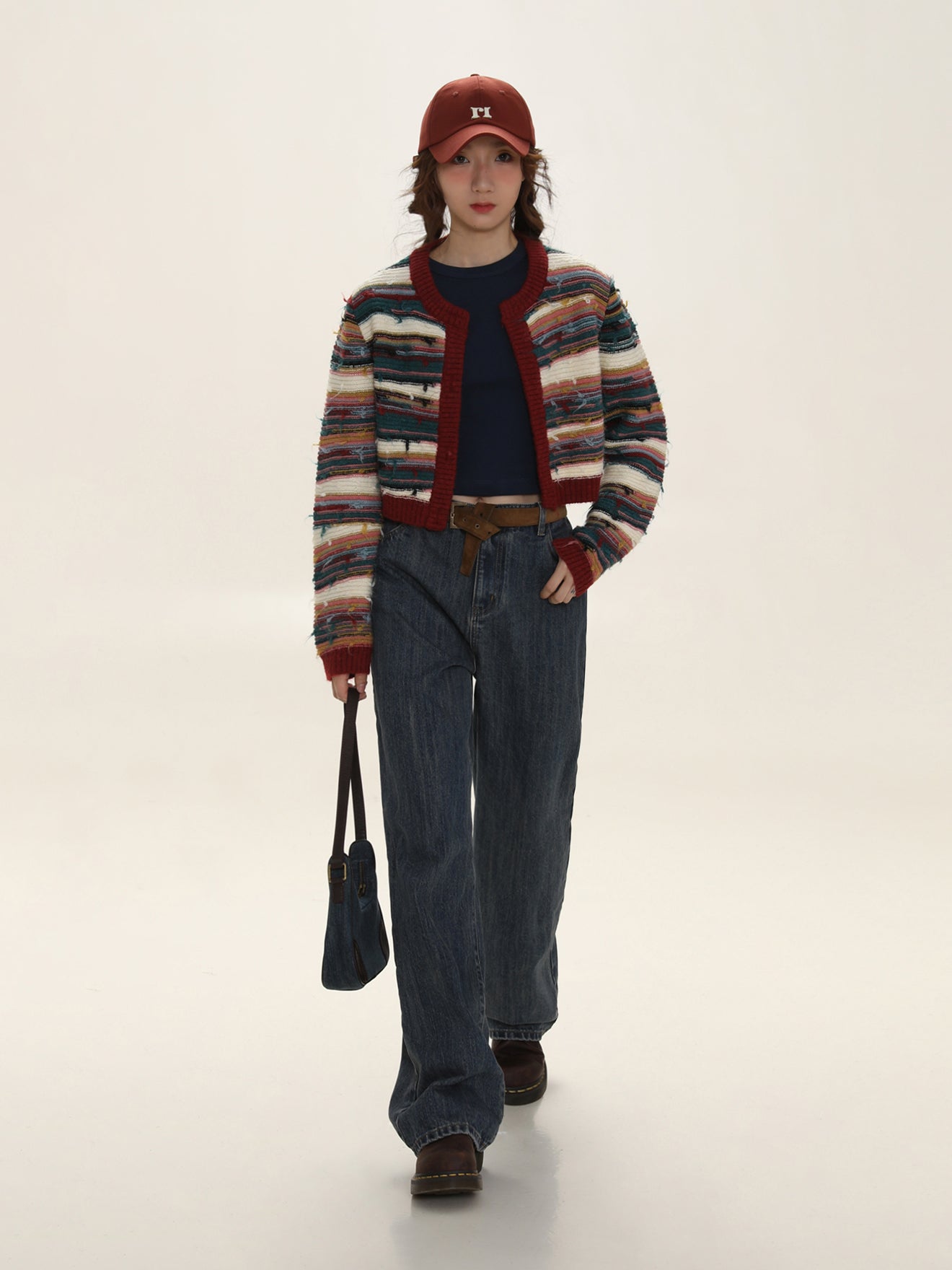 Colorblock Striped Knit Cropped Cardigan