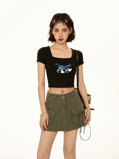 Dog Print Square Neck Tee