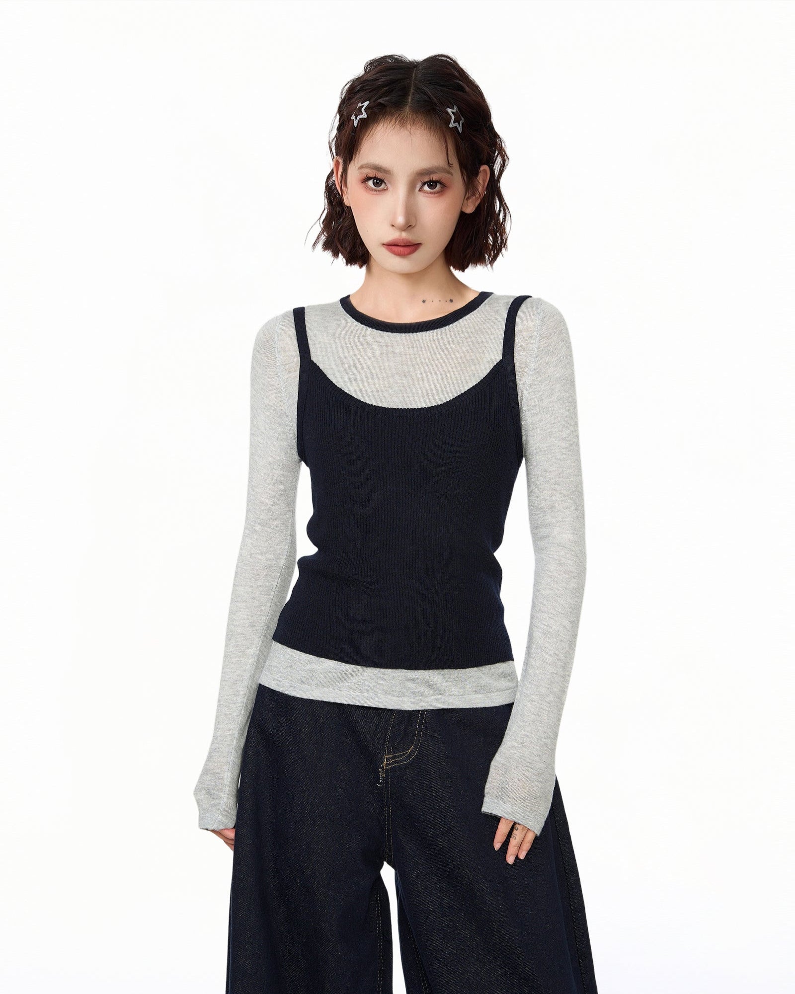 Contrast Layered Knit Top