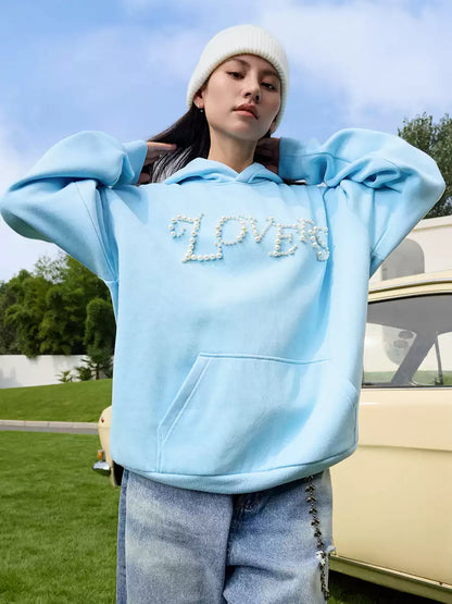 Retro Pearl Handwritten Oversized Hoodie