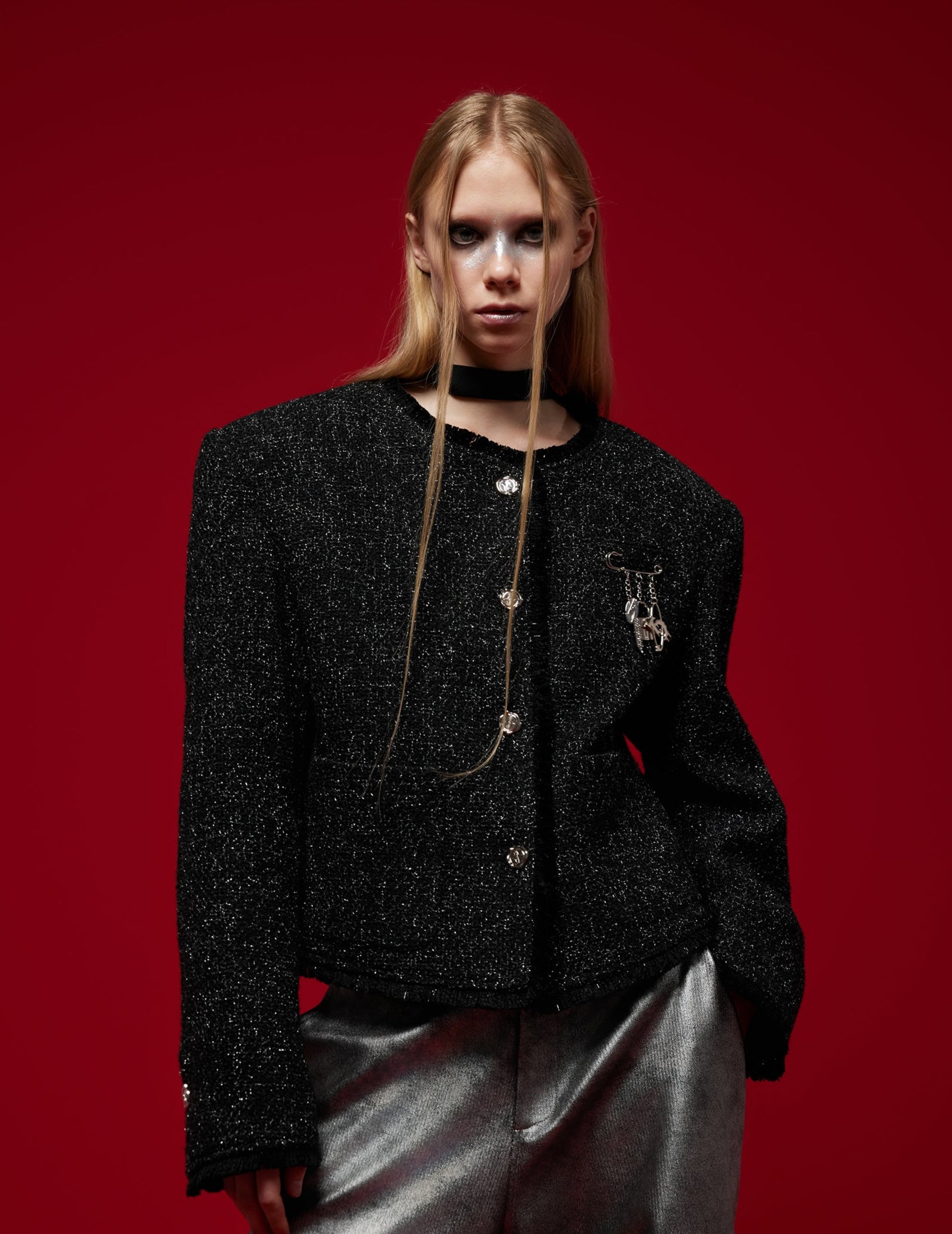 Glossy Textured Luxury Tweed Jacket