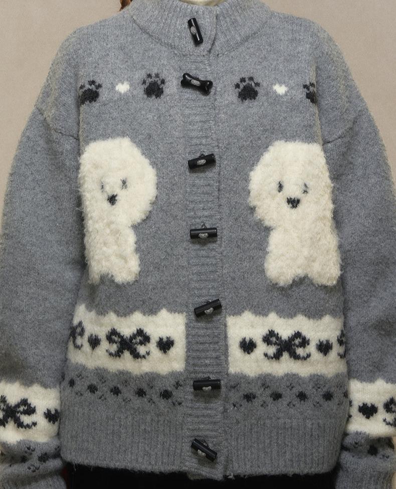 Vintage Dog Jacquard Toggle Knit Cardigan