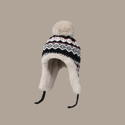 Fair Isle Fuzzy Earflaps Knit Beanie