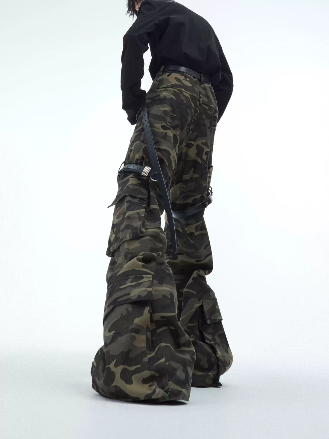 Belted Loose-Fit Vintage Washed Camouflage Cargo Pants