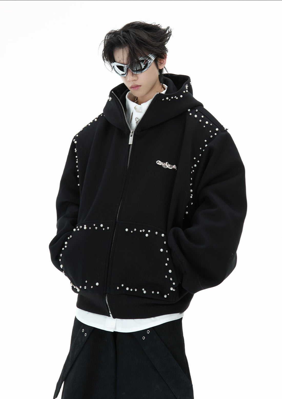 Pearl-Accented Oversized Hoodie