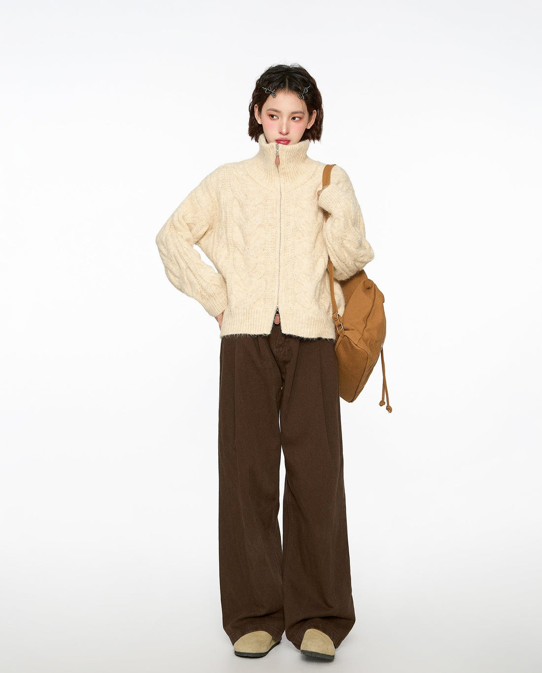 Cable Knit Stand Collar Sweater