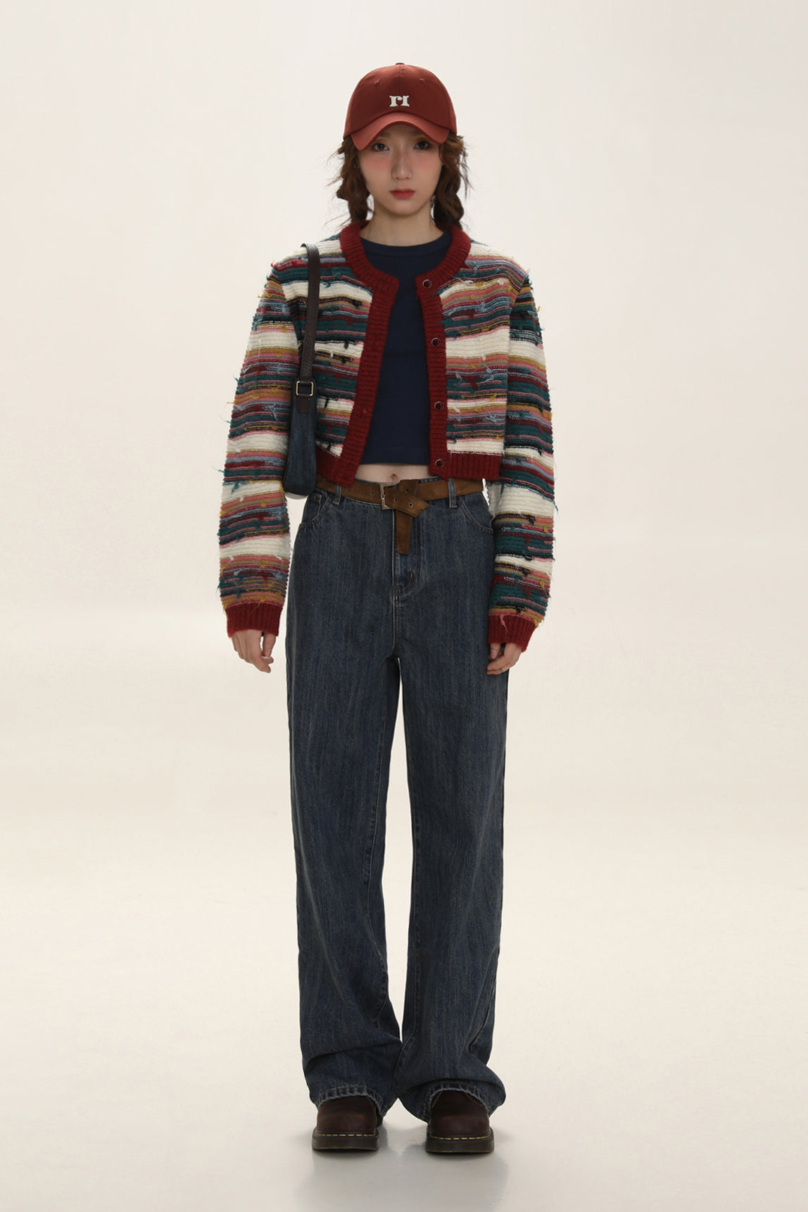 Colorblock Striped Knit Cropped Cardigan