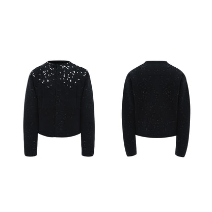 Rhinestone-Embellished Knit Cardigan Jacket