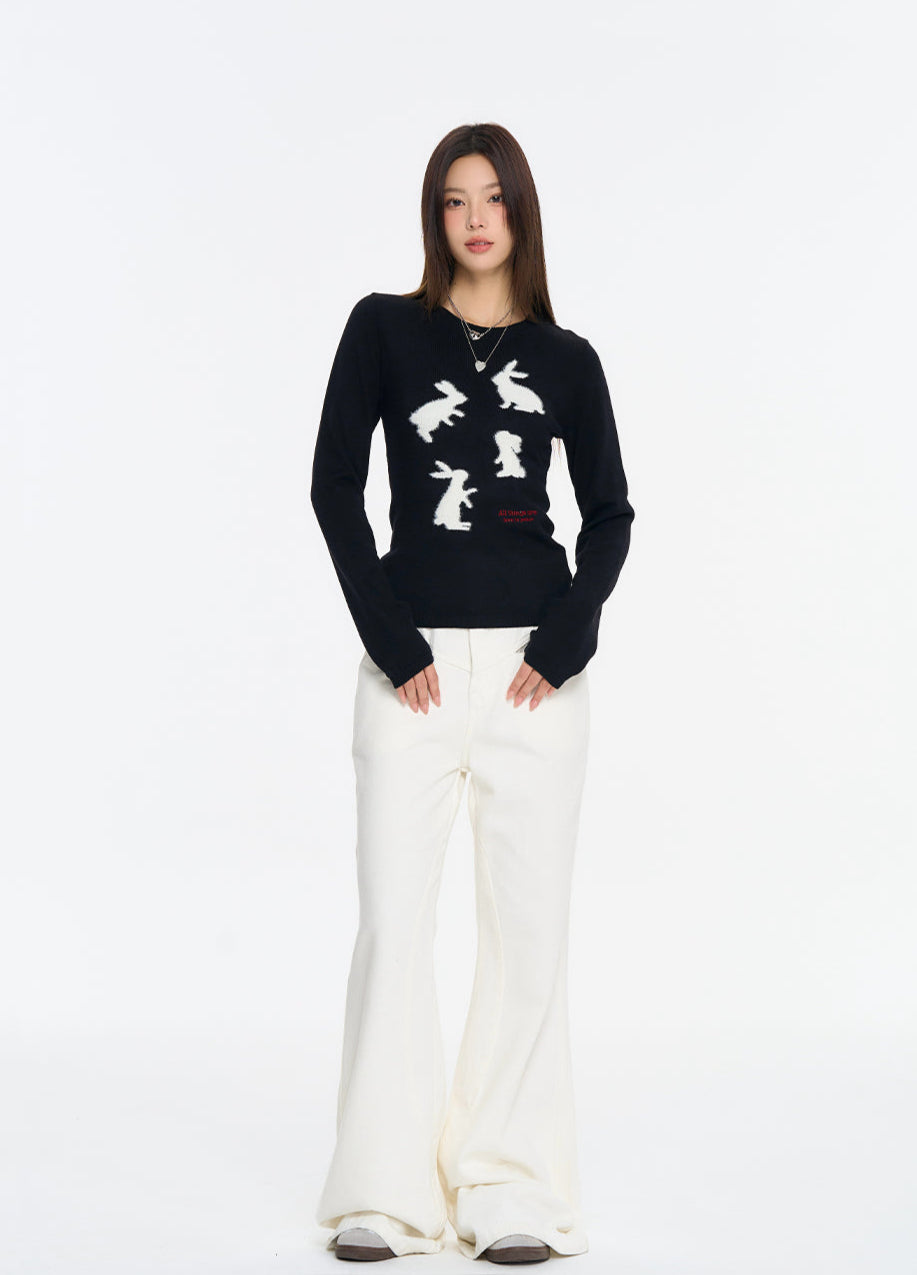 Embroidered Rabbit Mink Fleece Cropped Sweater