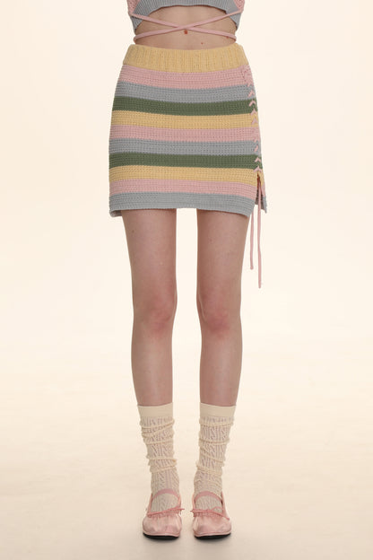 Striped Knit Embroidered Mini Skirt