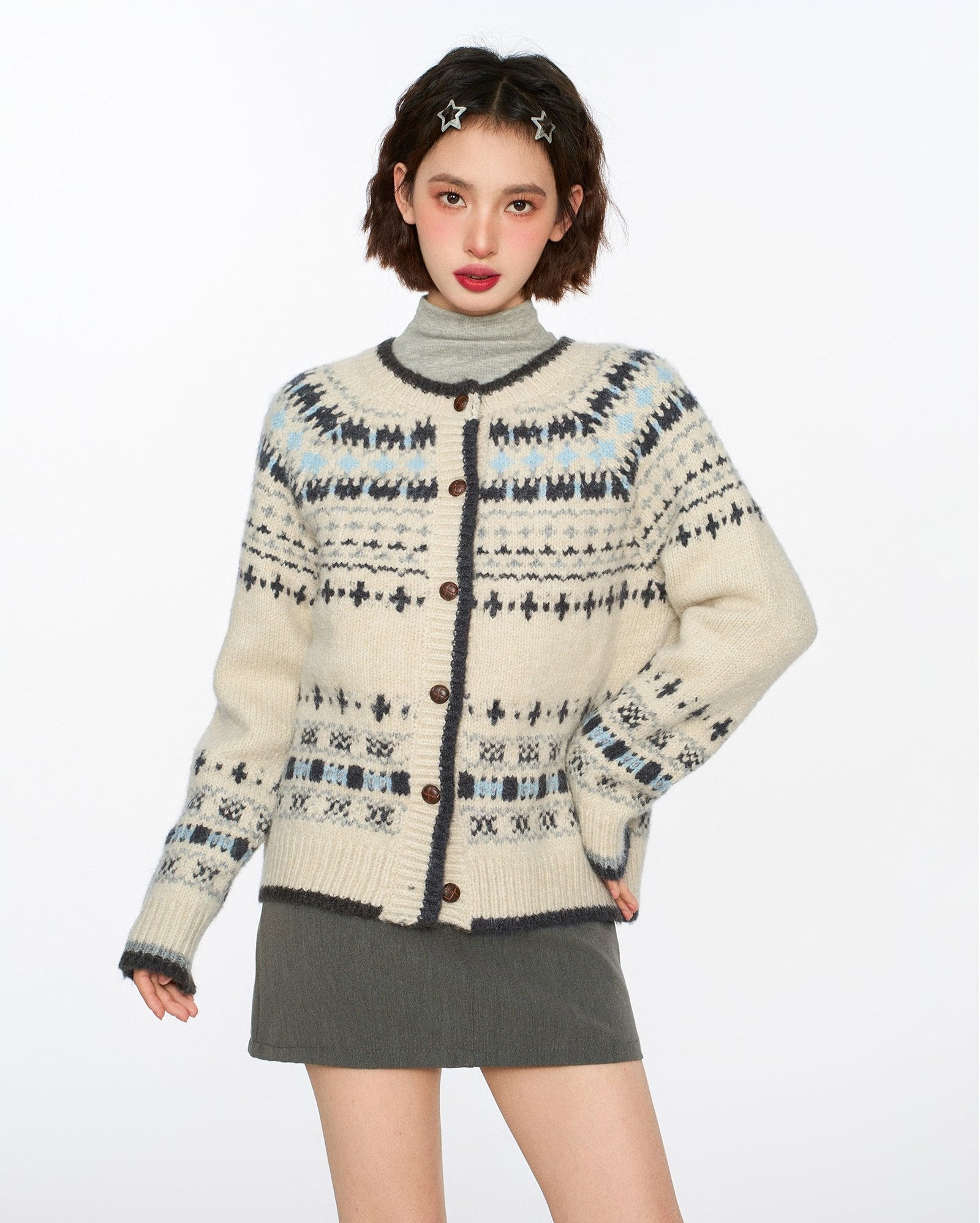 Vintage Crew Neck Fair Isle Cardigan